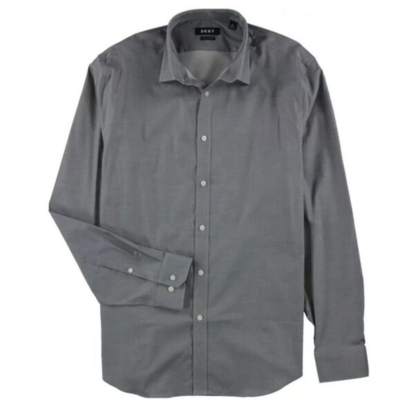 DKNY Slim Fit Stretch Gray Button Up Shirt - Picture 1 of 9